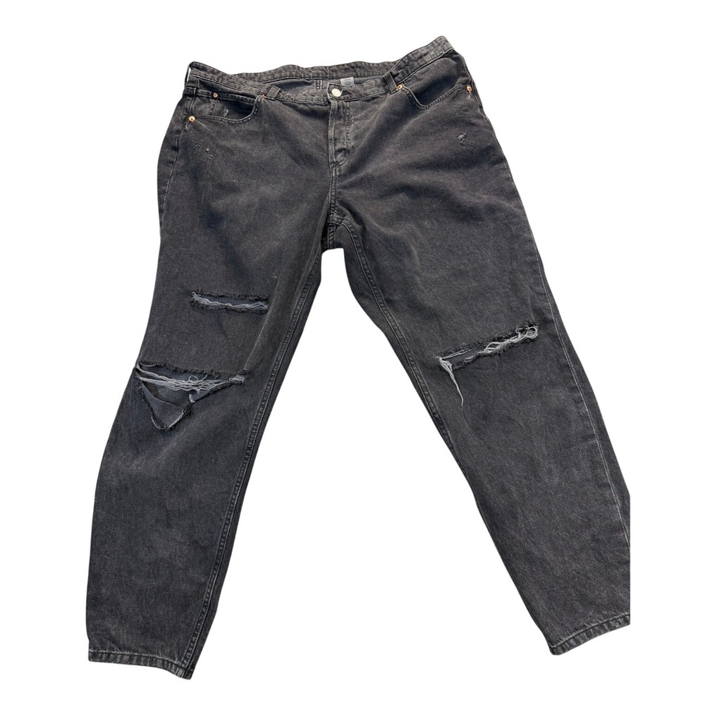 H&M &Denim Boyfriend Jeans Womens 18 Black Button Fly Distressed Y2K Style
